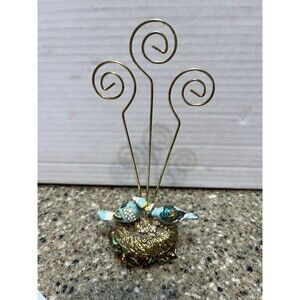 Wire Photo Picture Holder Birds in a Nest Display  Brass/Enamel Rhinestones